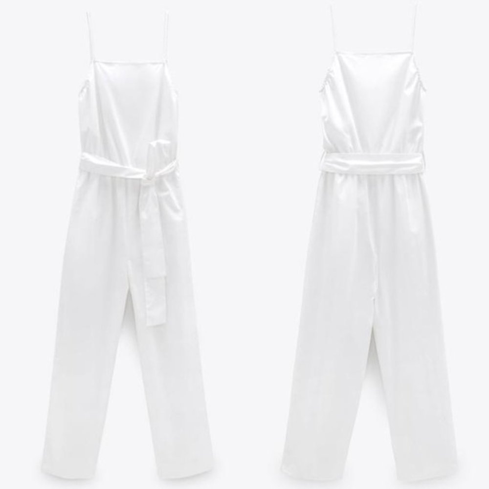 [SOLD]NWT Zara Size S White Jumpsuit With Belt